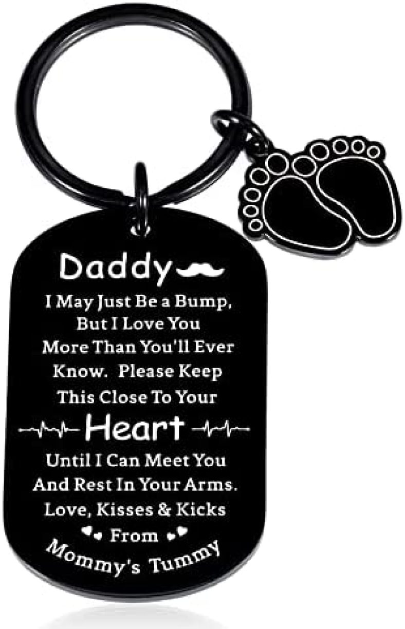 New Dad Gift Keychain for Men Him New Daddy to Be Gifts for Husband Boyfriend from Wife New Mommy Baby Announcement Pregnancy Keepsake for Soon to Be Dad Father Birthday Christmas Valentines Keychain