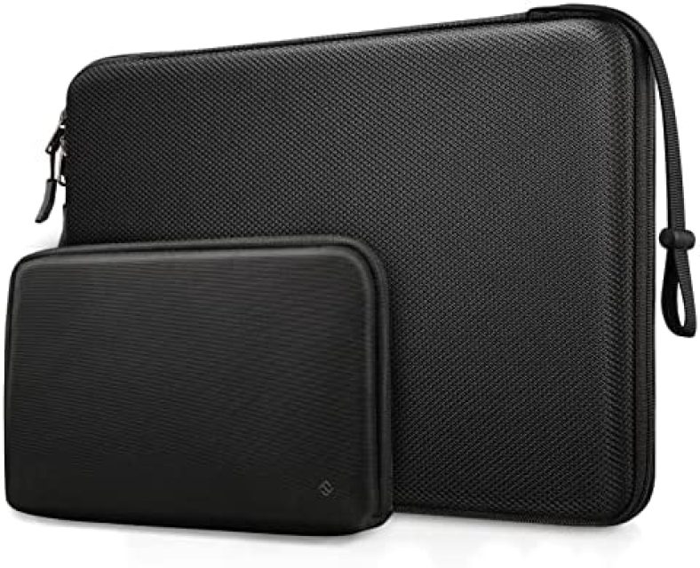 FINPAC Hard Laptop Sleeve with Accessory Pouch for MacBook Pro 13-inch M2 M1 2022-2016, 13.3” MacBook Air 2022-2018, MacBook Pro 14-inch 2021, Dell XPS 13, Surface Laptop, HP, Acer, Black