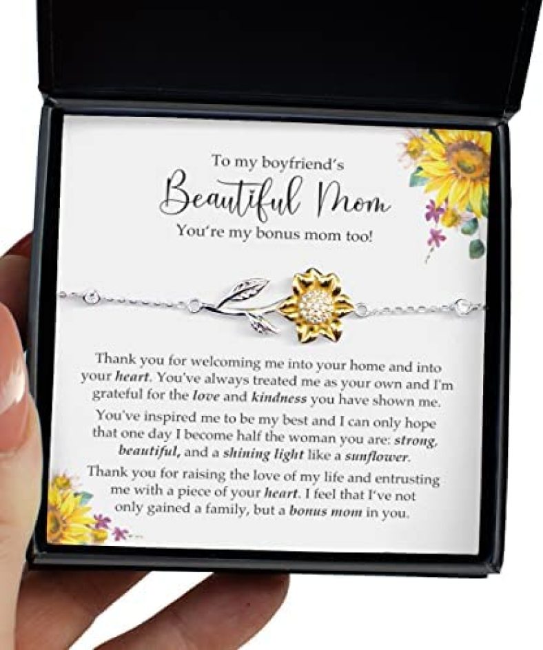 Boyfriend’s Beautiful Mom – 925 Silver Bracelet Gift for Boyfriend Mom, for Boyfriends Mom, Birthday Gift for Boyfriend’s Mom – Sunflow