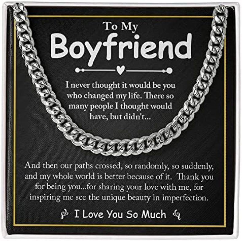 To My Boyfriend Cuban Chain Necklace, Promise Necklace for Him, Mens Birthday Gifts from Girlfriend, Valentines Day Gifts for Boyfriend, Men Jewelry for Husband, Jewelry with Message Card for Mens