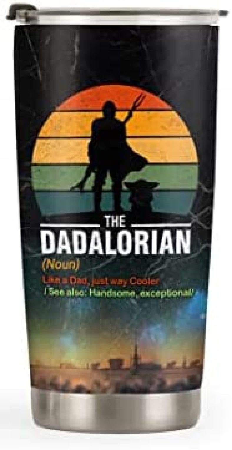 64HYDRO 20oz Birthday Gifts for Men, Dad, Son, Husband, Unique Gifts for Men, Cool Gifts for Men Dadalorian Christmas Gifts Tumbler Cup with Lid, Double Wall Vacuum Insulated Travel Coffee Mug