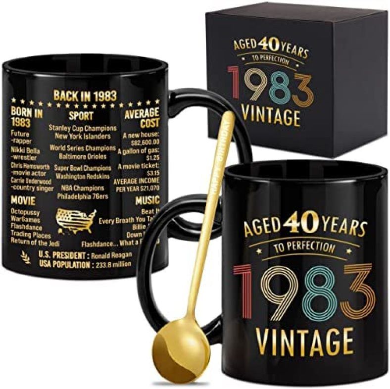 BdayPtion 40th Birthday Gifts for Men Women, 40 Year Old Birthday Gift, Happy 40th Bday Gift for Her or Him, Forty Birthday Present -11oz Vintage Black and Gold Coffee Mug