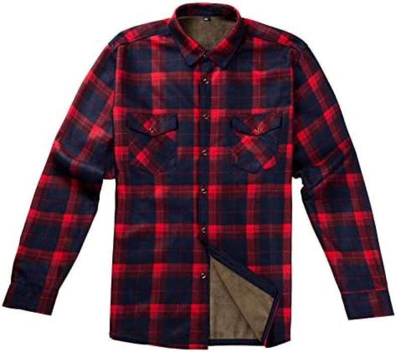 Men’s Long Sleeve Shirts- Thermal Work Padded Warm Shirts Quilted Lined Flannel Heavyweight Plaid Fleece Shirt