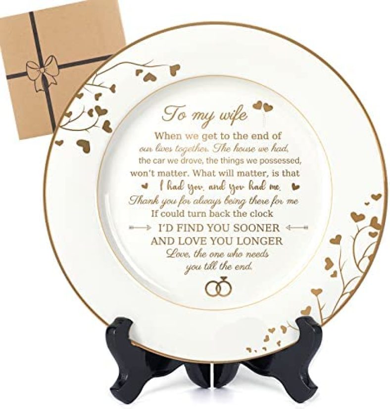 Urllinz Gifts for Wife-to My Wife Gifts Plate with 24k Gold Foil,Happy Anniversary Wedding Gift for Her Wife,Birthday Gifts for Wife from Husband Presents,I Love You Gifts for Her Valentines Day,9″