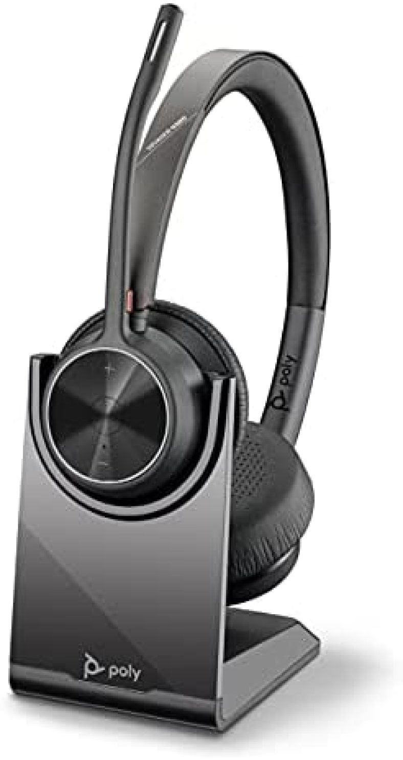 Poly – Voyager 4320 UC Wireless Headset + Charge Stand (Plantronics) – Headphones with Boom Mic – Connect to PC/Mac via USB-A Bluetooth Adapter, Cell Phone via Bluetooth – Works with Teams, Zoom &More