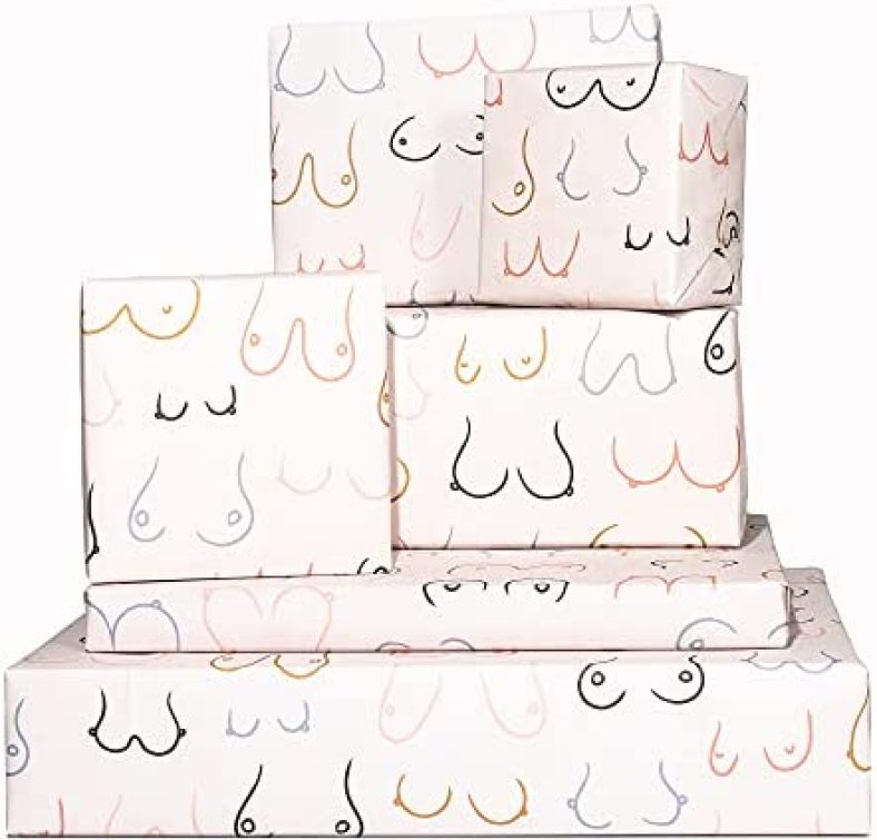 CENTRAL 23 Bridal Shower Wrapping Paper – Birthday Wrapping Paper For Women Girlfriend – 6 Sheets Of Pink Gift Wrap – Pastel Boob Print – Valentines Day Gift Wrap For Her, Wife