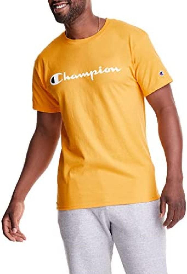 Champion Men’s T-Shirt, Classic Cotton Tee, Crewneck Tee, Men’s Mid-Weight T-Shirt, Script Logo