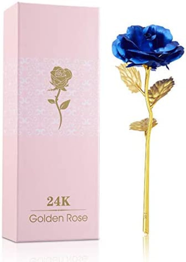 Gifts for Women Colorful Galaxy Rose 24K Gold Rose Artificial Flowers with Luxury Gift Box Unique Gifts for Valentine’s Day, Mother’s Day, Thanksgiving Day, Christmas, Birthday, Anniversary (Blue)