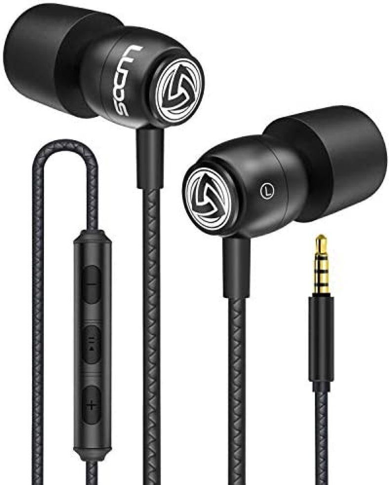 LUDOS Clamor Wired Earbuds in Ear, Noise Isolating Headphones with Microphone, Earphones with Mic and Volume Control, Memory Foam, Bass Ear Buds Compatible with iPhone, Apple, iPad, Computer – Black