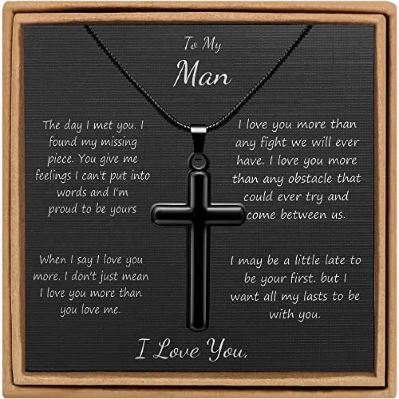 JoycuFF Cross Necklace for Men Silver Black Stainless Steel Cross Pendant Necklace Christian Religious Jewelry Baptism Confirmation for Men Dad Son