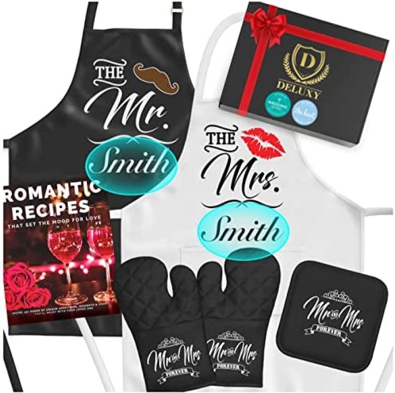 DELUXY Mr and Mrs Aprons – Wedding Gifts for Couple Unique 2023, Cool Bridal Shower Gifts for Bride & Groom, Engagement Gifts