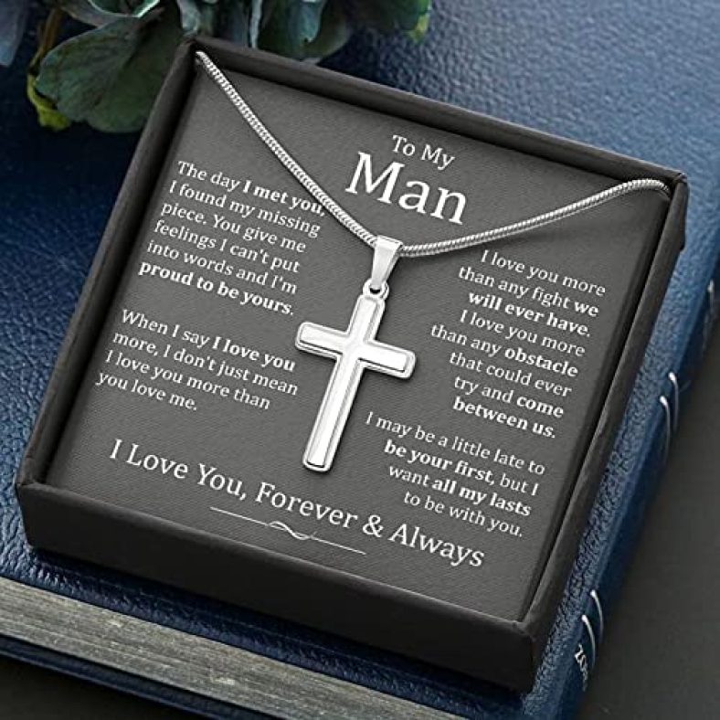 To My Man I Love You Cross Necklace – Gift For Husband Boyfriend Birthday Gift