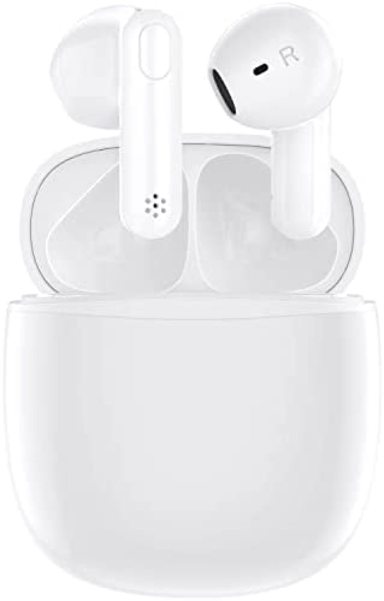 Jrwaro Wireless Earbuds, Bluethooth 5.3 Headphones HiFi Stereo in-Ear Earphones with Touch Control and Type-C Charging Case, Built-in Microphone IPX6 Waterproof Ear Buds for Sport and Work White