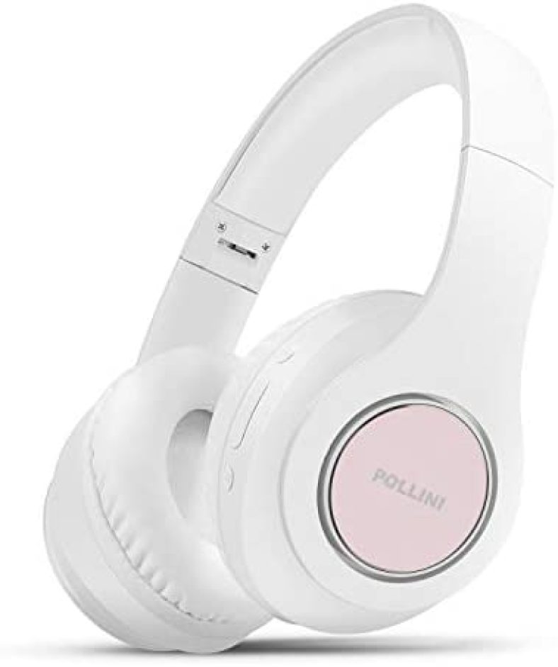 pollini Bluetooth Headphones Wireless, 40H Playtime Foldable Over Ear Headphones with Microphone, Deep Bass Stereo Headset with Soft Memory-Protein Earmuffs for iPhone/Android Cell Phone/PC (White)