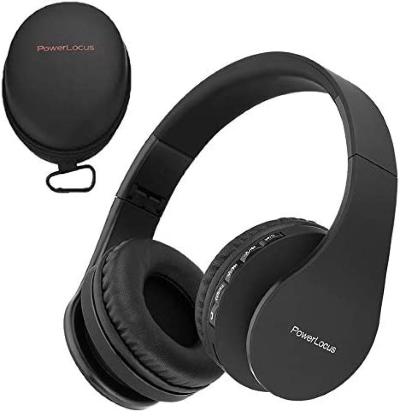 PowerLocus Wireless Bluetooth Over-Ear Stereo Foldable Headphones, Wired Headsets Rechargeable with Built-in Microphone for iPhone, Samsung, LG, iPad (Black)