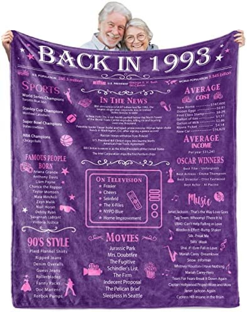 30th Birthday Gifts for Women Men Blanket 1993 30th Birthday Anniversary Weeding Decorations Turning 30 Year Old Bday Gift Idea for Wife Husband Girlfriend Boyfriend Back in 1993 Blanket 60Lx50W Inch