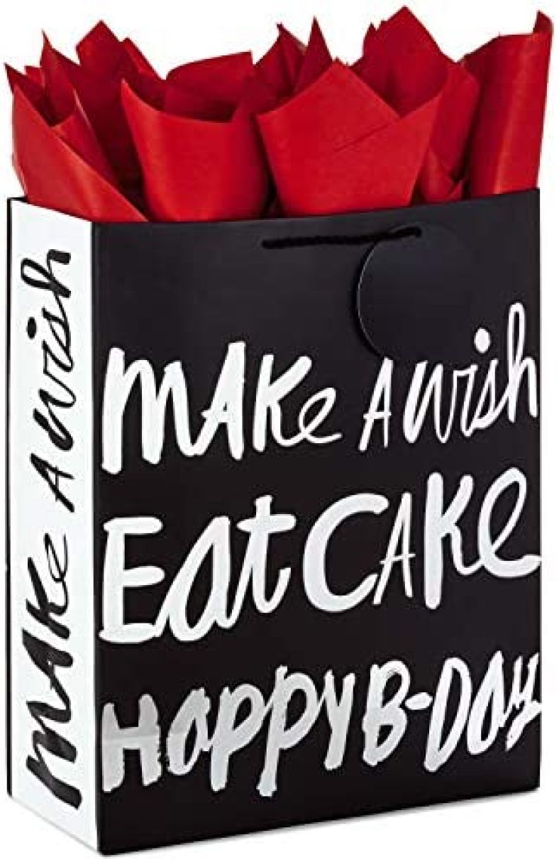 Hallmark 15″ Extra Large Gift Bag with Tissue Paper for Birthdays (Happy B-Day, Black and Silver)