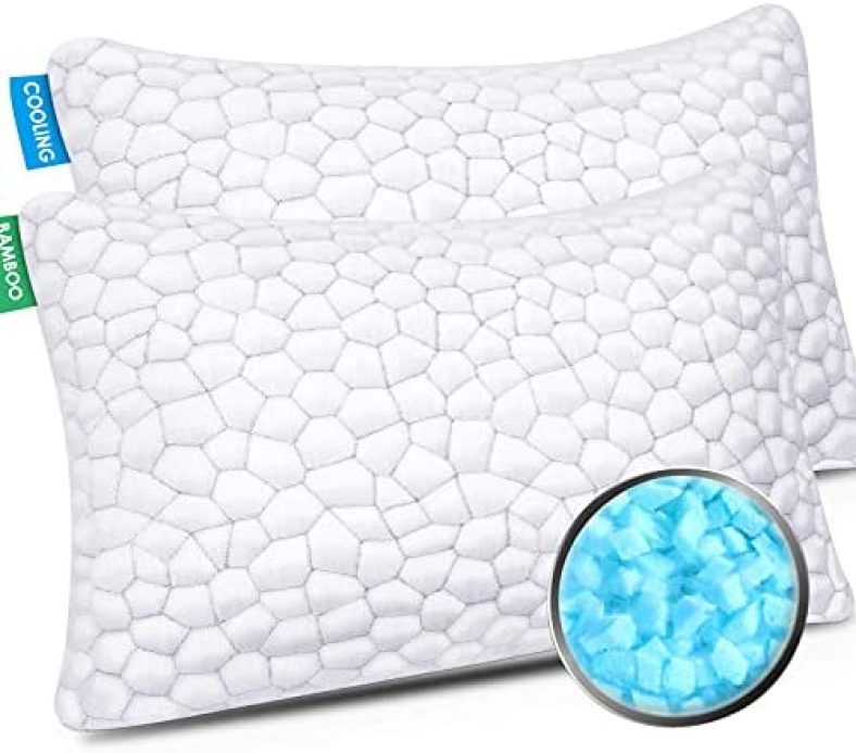 Cooling Bed Pillows for Sleeping 2 Pack Shredded Memory Foam Pillows Adjustable Cool BAMBOO Pillow for Side Back Stomach Sleepers – Luxury Gel Pillows Queen Size Set of 2 with Washable Removable Cover