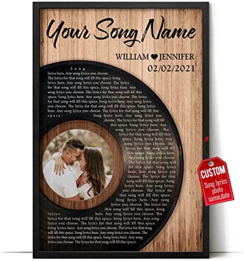 H-DEWALL Customized Song Lyrics Canvas Framed Gifts For Him Perfect Song Sentimental Decor Personalized Music Poster Photo Boyfriend Gifts From Girlfriend Paintings Inspirational Wall Art (Couples Gifts For Him)