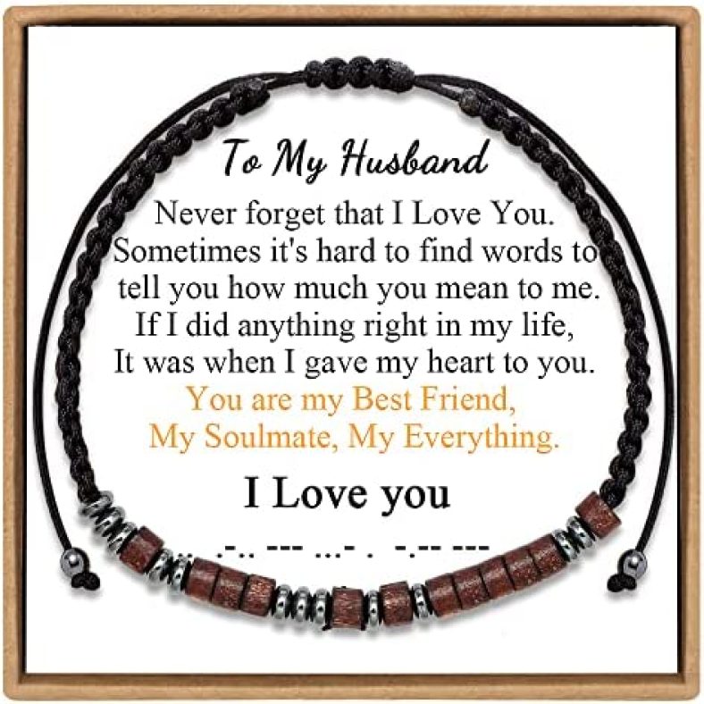 JoycuFF Morse Code Bracelets for Women Men Gifts for Him Boyfriend Girlfriend Mom Sister Daughter Son Granddaughter Grandson Husband Anniversary Birthday Christmas Wrap Strand String Bracelet