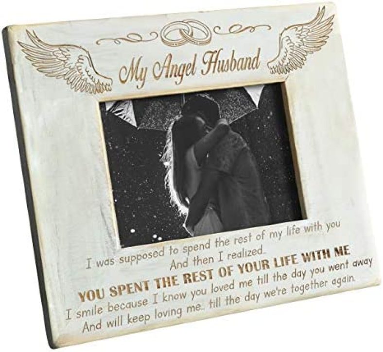 K KENON Personalized Wood Picture Frame To My Angel Husband – I love you Always and Forever – Engraved Wood Photo Frame Birthday Valentine’s Day Gift For Husband