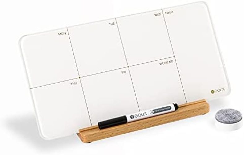 Desktop Glass Weekly Planner Whiteboard with Detachable Wood Stand,Small Portable Dry Erase Calendar to Do List White Board 12×6″ for Office, Home, Schools, Marker&Eraser Included, Yeoux