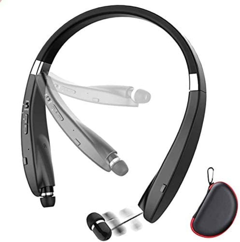 Foldable Bluetooth Headset, Beartwo Lightweight Retractable Bluetooth Headphones for Sports&Exercise, Noise Cancelling Stereo Neckband Wireless Headset (with carry case)