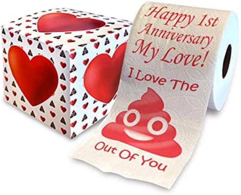 Printed TP Happy First Anniversary I Love The Poop Outta You Printed Toilet Paper Prank – Funny Novelty Gag Gift, 1st Year Anniversary for Boyfriend, Girlfriend, Wife, Husband – 500 Sheets