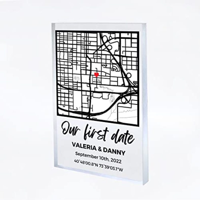 Our First Date Valentines Day Map Plaque – Couple Map, Gift for Her, Acrylic Plaque Couple Gift, Custom Locaiton, Gift for Him, Couples Gift