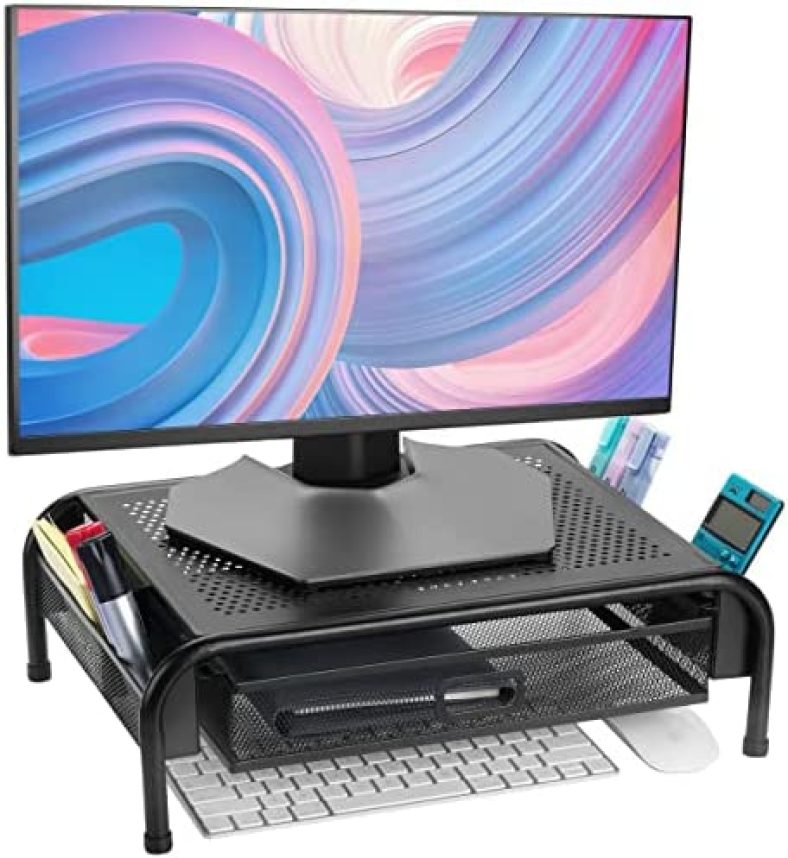 Mr. Pen- Metal Mesh Monitor Stand with Drawer, Computer Monitor Stand for Desk, Computer Stand for Desktop Monitor, Monitor Stand with Storage, Monitor Riser with Storage, Desktop Monitor Stand