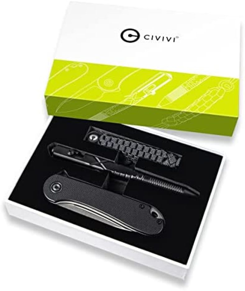 CIVIVI Gift Pack, Unique Gifts for Anniversary Birthday Christmas, Gift Ideas Presents for Him Boyfriend Husband Grandpa Men Dad, Included Elementum Pocket Knife C907A, Aluminum Pen and Lanyard