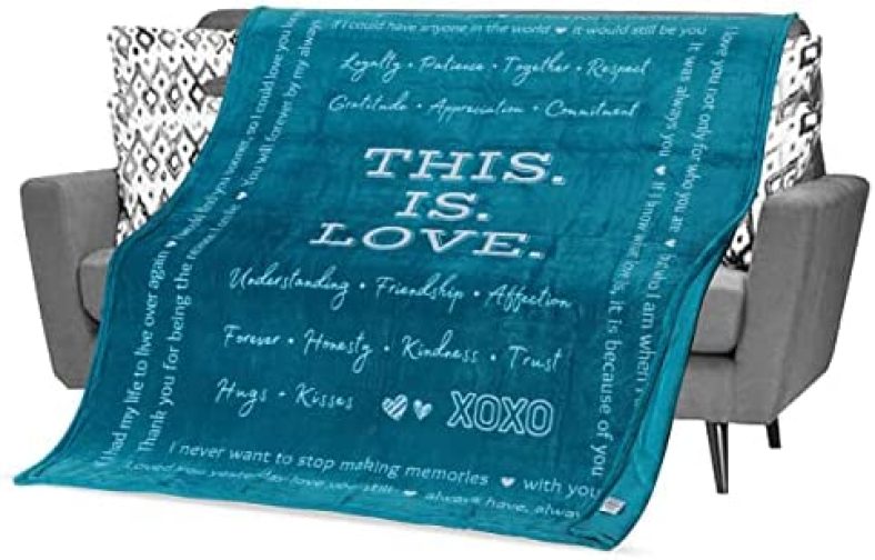 FILO ESTILO This is Love Blanket, Wife Gifts from Husband, Fiance Gifts for Her, Anniversary Wedding Gifts for Couple, Unique Snuggly Throw Blanket, 60×50 Inches (Teal)