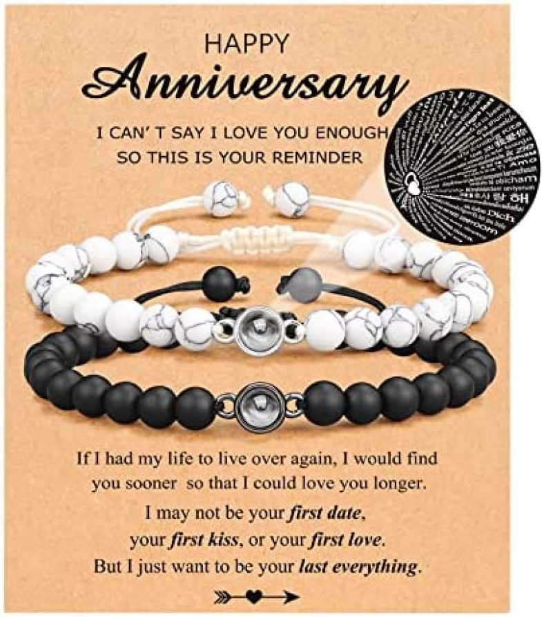 UNGENT THEM I Love You 100 Languages Bracelets Couples Gifts To My Men, Boyfriend, Girlfriend, Husband, My Love, Soulmate, Fiance — Anniversary Valentines Day Birthday Christmas Gift for Him and Her