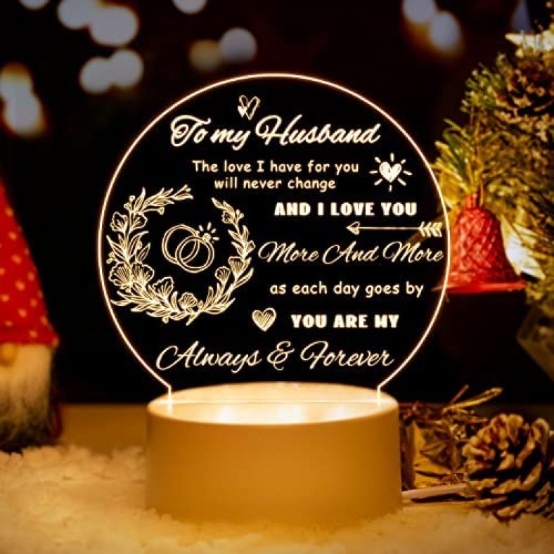 Valentines Day Gifts for Husband, Husband Gifts from Wife, Acrylic Night Light Marriage Gifts for Him, Romantic Lamp Birthday Gifts for Husband Engagement Gifts Anniversary Wedding Gifts for Husband