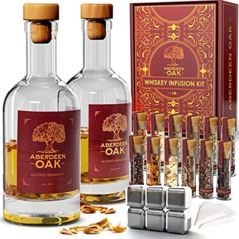 Whiskey Gifts for Men, Whiskey Making Kit – Whiskey Infusion Kit with Stainless Steel Ice Cubes, Wood Chips, Gifts for Him – Alcohol Infusion Kit – Husband Birthday Cocktail – Whiskey Gift Set for Men