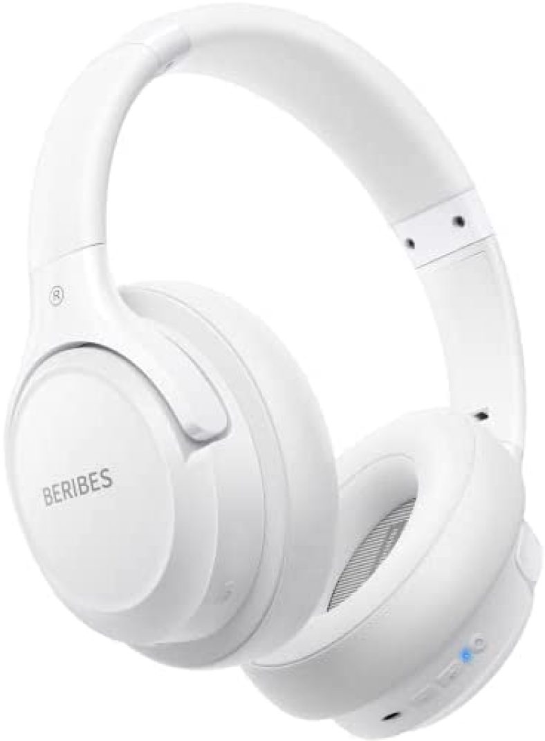 Bluetooth Headphones Over Ear,BERIBES 65H Playtime and 6 EQ Music Modes Wireless Headphones with Microphone,HiFi Stereo Foldable Lightweight Headset, Deep Bass for Home Office Cellphone PC Etc.(White)