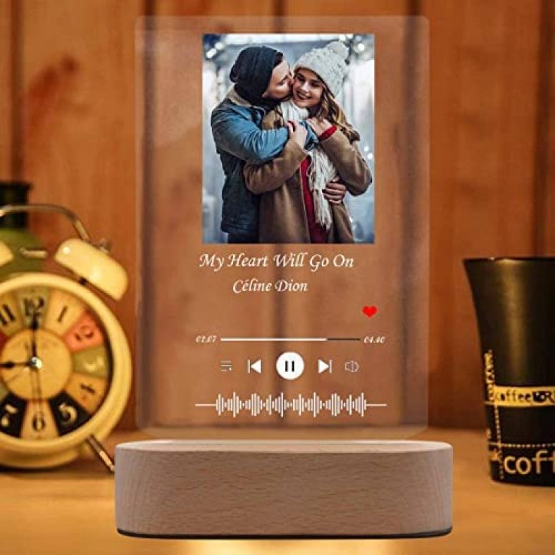 YESCUSTOM Custom Gift for Boyfriend Girlfriend Acrylic Song | Acrylic Album Cover|Personalized Transparent with  Scannable Code Photos-LED Night Light Lamp for Anniversary