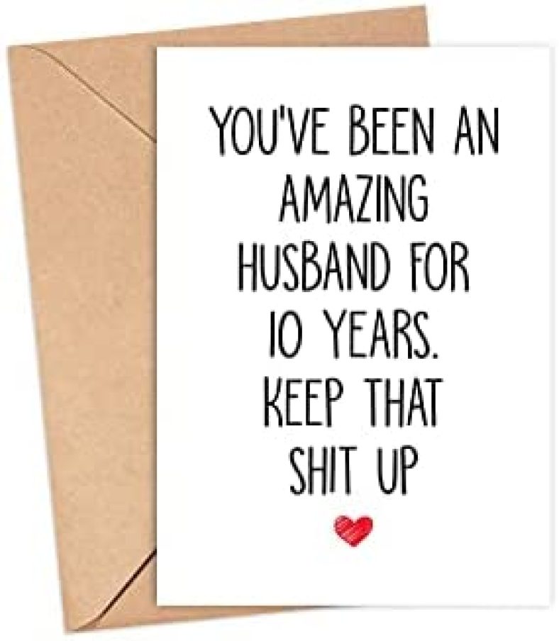 Averaze 10 Year Anniversary Card For Husband – 10th Anniversary Card For Him – 10 Years Married Card – Funny 10 Year Together Card Gift For Men, 5 x 7 inch