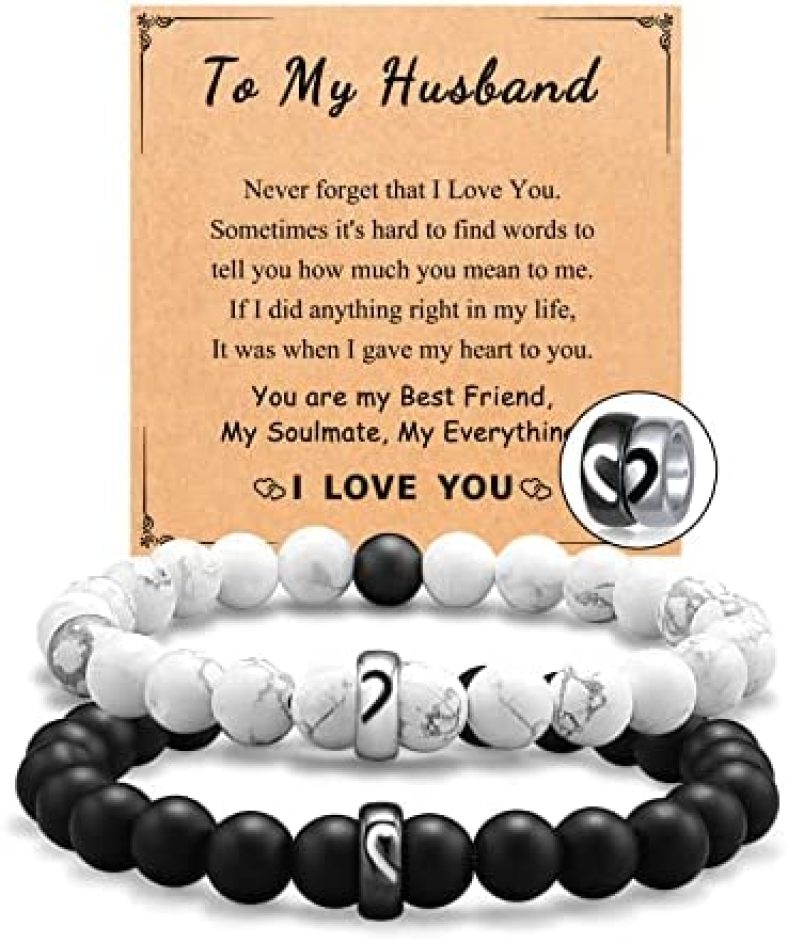 UNGENT THEM Matching Couple Ring Bracelets Gifts for Boyfriend Husband Fiance Soulmate Girlfriend Wife Valentine’s Day Anniversary Birthday Gift