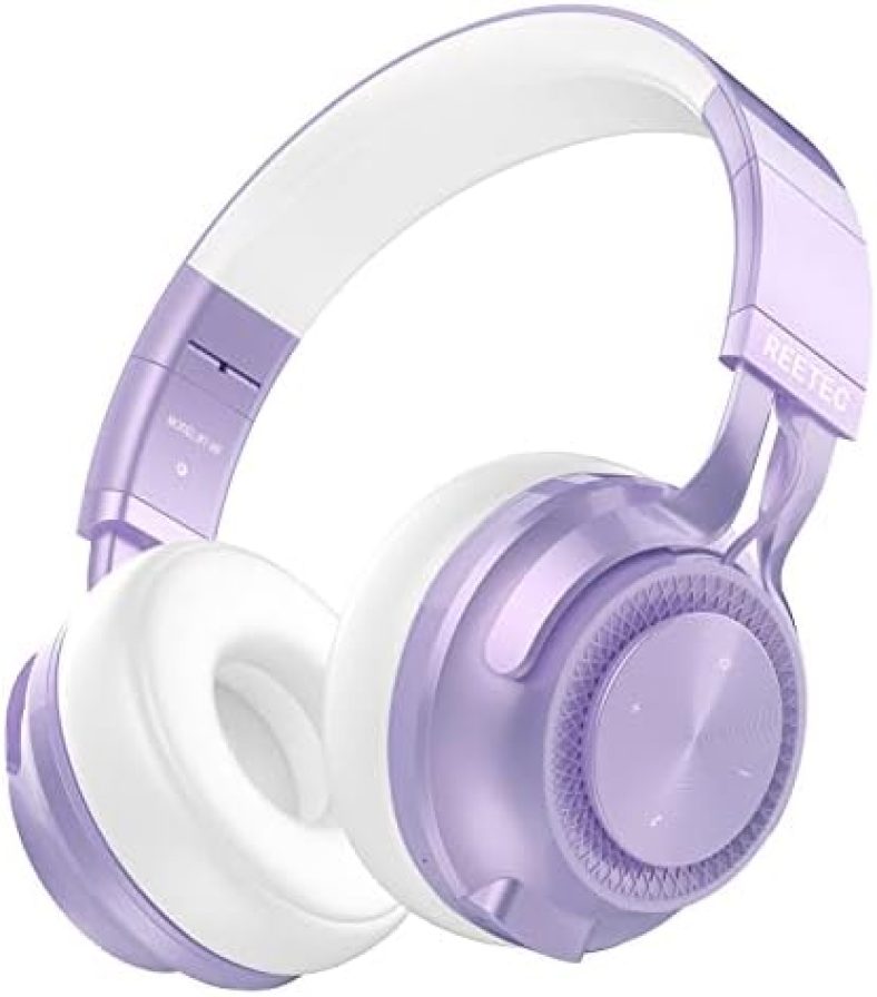 REETEC Wireless Bluetooth Headphones Over-Ear – [40 Hrs Playing Time, Soft Protein Earpads] Foldable HiFi Stereo Wireless Headphones with Microphone, Deep Bass Headset for Phone, PC, iPad – Purple