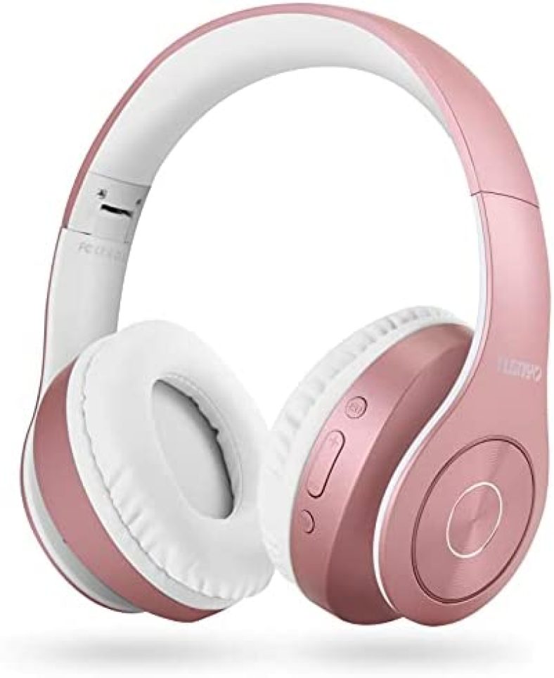 TUINYO Bluetooth Headphones Wireless, Over Ear Stereo Wireless Headset 40H Playtime with deep bass, Soft Memory-Protein Earmuffs, Built-in Mic Wired Mode PC/Cell Phones/TV- Rose Gold