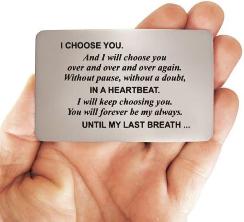 I choose you Stainless Steel Engraved Wallet Insert Sentimental Keepsake Personalized Card for Him Husband Boyfriend Gifts Anniversary Birthday, Metal Men, Silver, 2*3 Inches