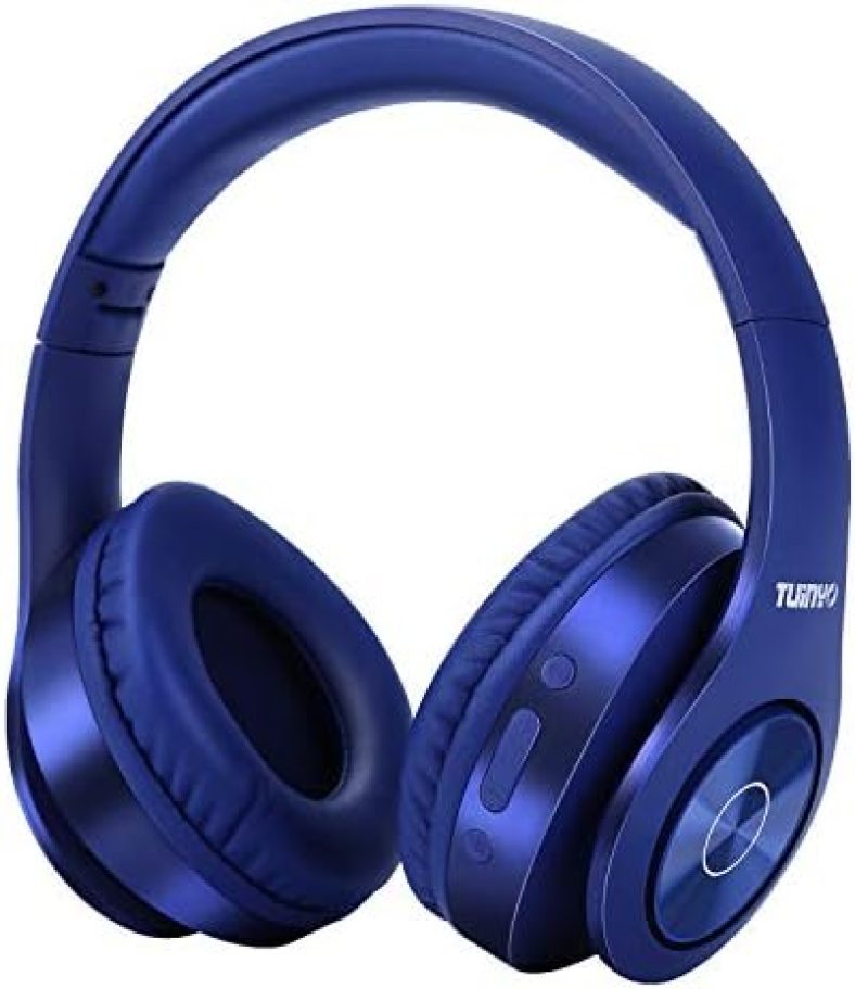 TUINYO Bluetooth Headphones Wireless, Over Ear Stereo Wireless Headset 40H Playtime with deep bass, Soft Memory-Protein Earmuffs, Built-in Mic Wired Mode PC/Cell Phones/TV-Dark Blue