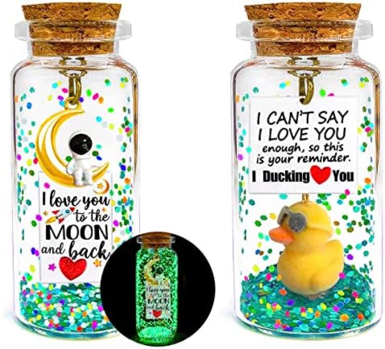 Set of 2 Anniversary I Love You Message in a Bottle Presents Cute Romantic Valentines Gifts for Him Her Boyfriend Girlfriend Husband Wife – Glow I Love You to the Moon and Back – I Ducking Love You