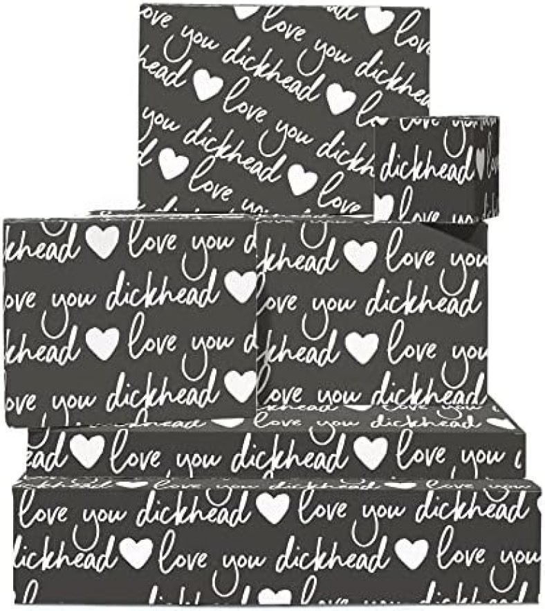 CENTRAL 23 Funny Wrapping Paper for Adult – 6 Sheets Black Gift Wrap – For Wedding, Anniversary, Birthday – Valentines Day Gift Wrap For Boyfriend Husband Fiance – Comes With Fun Stickers