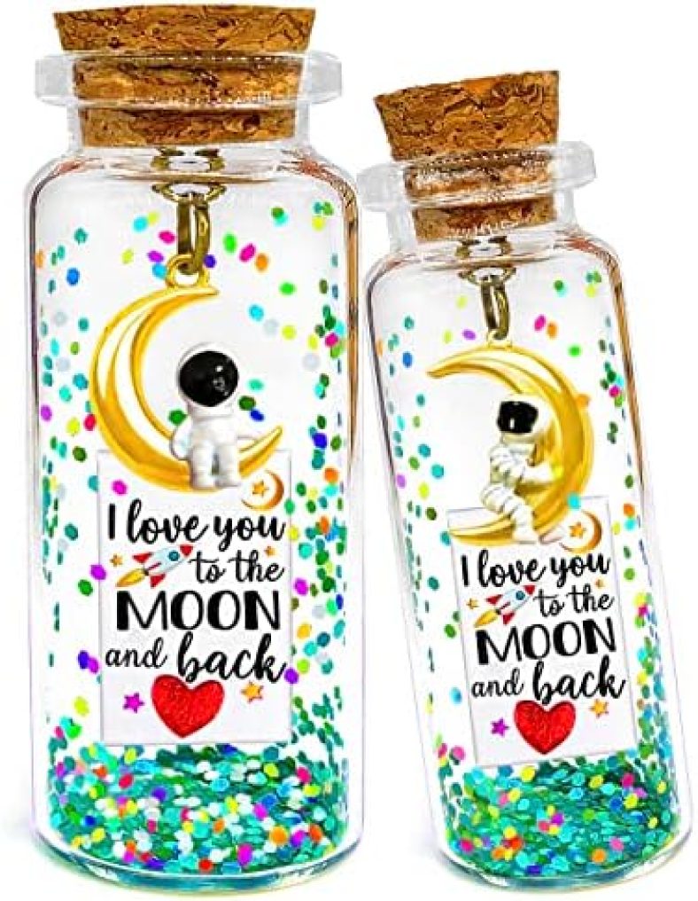 [2-Pack] Anniversary Couples Gift Set – I Love You to the Moon and Back Message in a Bottle Presents Cute Romantic Valentines Gifts for Him Her Boyfriend Girlfriend Husband Wife – Fun Glow & No Glow