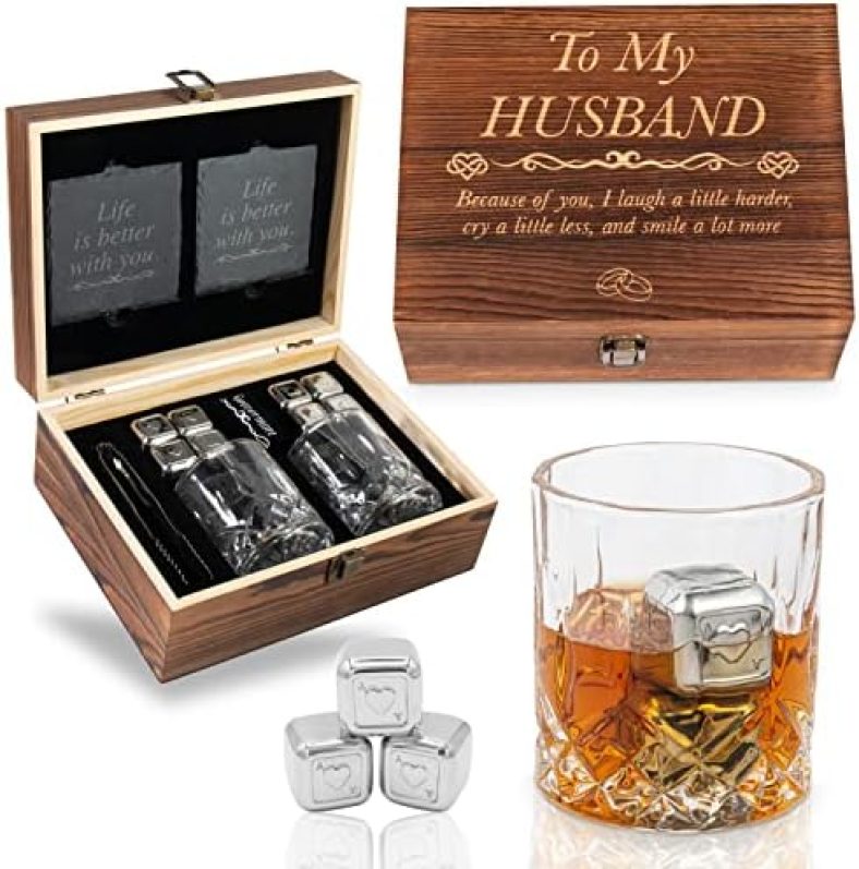 GreenCor Anniversary for Husband | Men | Him – Engraved ‘ To My Husband ‘ Whisky Glass Gift Set for Birthday | Wedding Annniversary