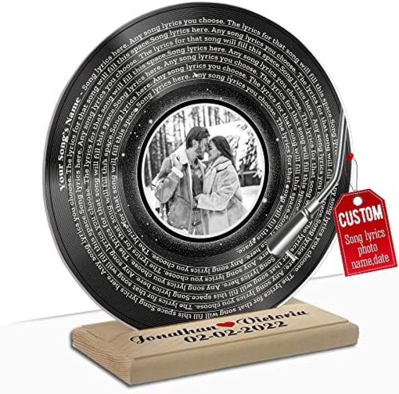 H-DEWALL Personalized Acrylic Song Lyrics With Photo Couple Gifts For Him And Her Anniversary Picture Customized Vynil Record Fathers Birthday Gifts Room Decor For Men (Love Gifts For Her Romantic)