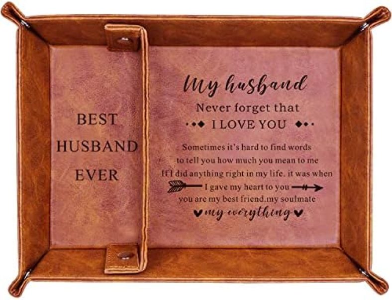 JUOOE Husband Birthday Gift for Husband PU Leather Tray Unique Anniversary Birthday Gifts from Wife Men Gift Ideas for Him (Brown for Husband)