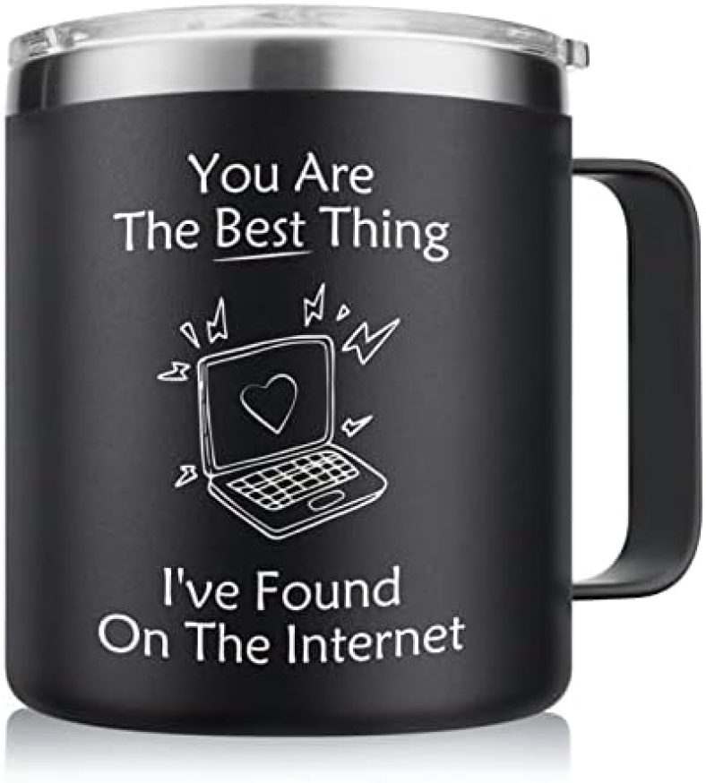 NOWWISH Romantic and Funny 14oz Black Mug for Men – Best Thing I Found on the Internet, Ideal Gift for Him, Boyfriend, Husband, on Anniversary, Birthday, Father’s Day, Unique and Practical